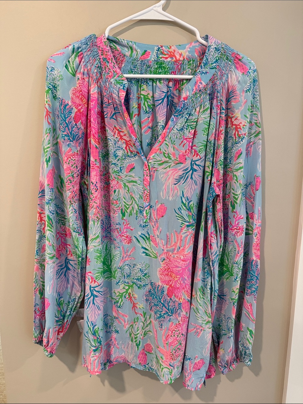 Lilly Pulitzer Womens Floral Peasant Blouse - Blue & Pink
